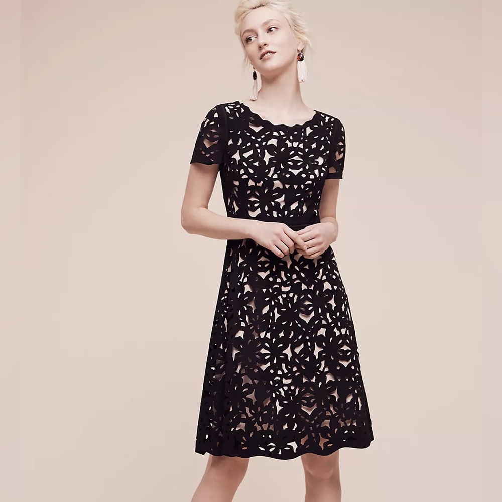 Anthropologie Black Lace Midi Dress